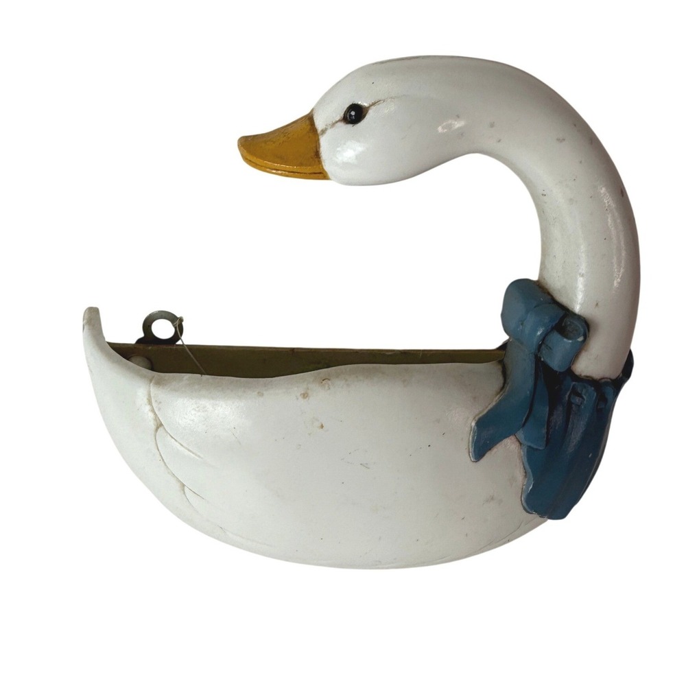 Vintage 1988 Burwood Blue Bow Goose Duck Wall Pocket Made in USA Plastic